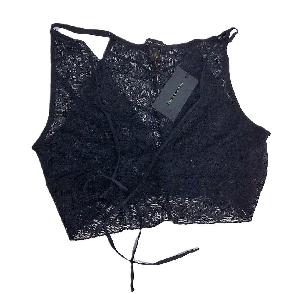 Kiki De Montparnesse Black Stretch Lace Halter Bralette Size Small New - Picture 2 of 8